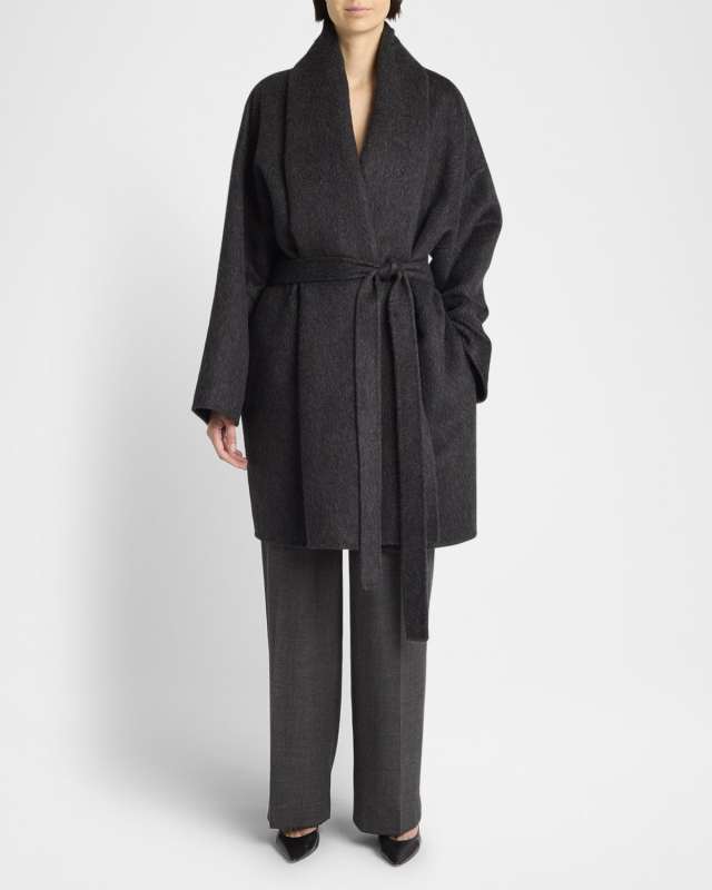 Timor Brushed Cashmere-Silk Belted Wrap Coat